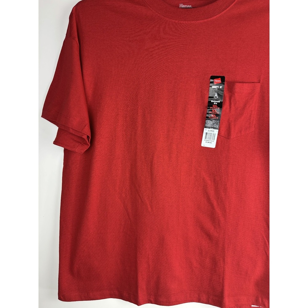 ✨2/$20 Hanes Beefy-T Relaxed Fit Pocket Tee Chili Pepper Red Shirt Men's Size XL - Picture 5 of 14